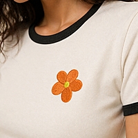 Women’s Off White Crop Top | Daisy Embroidery | Regular Fit | Premium Cotton
