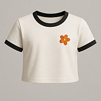 Women’s Off White Crop Top | Daisy Embroidery | Regular Fit | Premium Cotton