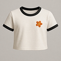 Women’s Off White Crop Top | Daisy Embroidery | Regular Fit | Premium Cotton