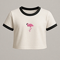 BRLY. Women’s Off White Crop Top | Flamingo Embroidery | Regular Fit | Premium Cotton