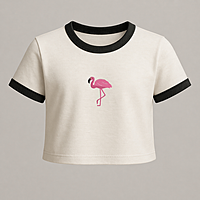 BRLY. Women’s Off White Crop Top | Flamingo Embroidery | Regular Fit | Premium Cotton