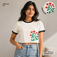 Women’s Off White Crop Top | Floral Embroidery | Regular Fit | Premium Cotton