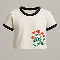 Women’s Off White Crop Top | Floral Embroidery | Regular Fit | Premium Cotton