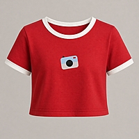 Women’s Red Crop Top | Camera Embroidery | Regular Fit | Premium Cotton