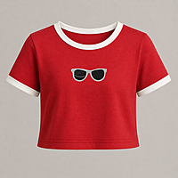 Women’s Red Crop Top | Sunglasses Embroidery | Regular Fit | Premium Cotton