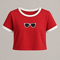 Women’s Red Crop Top | Sunglasses Embroidery | Regular Fit | Premium Cotton