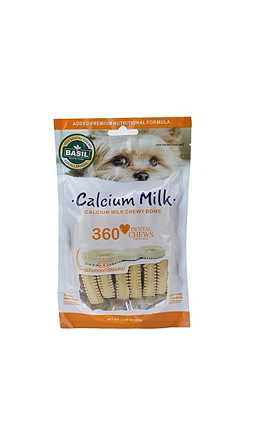 Basil Calcium Milk 360* Dental Chews Treats for Dogs and Puppies