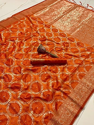 Banarasi Silk Saree-Orange