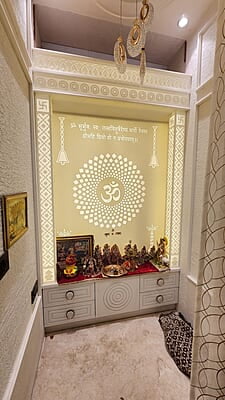 Divine Tranquility Full Corian Mandir with Backlight Divine Tranquility Full Corian Mandir with Backlight