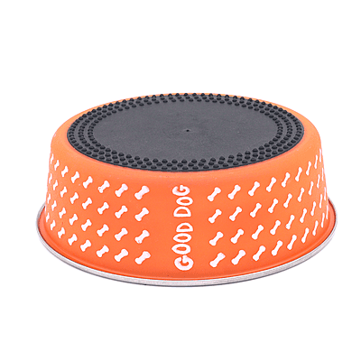 BWB Stainless Steel Printed Pet Bowl with Anti-Skid Rubber Base for Dogs and Cats – Durable Food & Water Dish - Brown with Bone Pattern, Orange (750 ml)- Medium