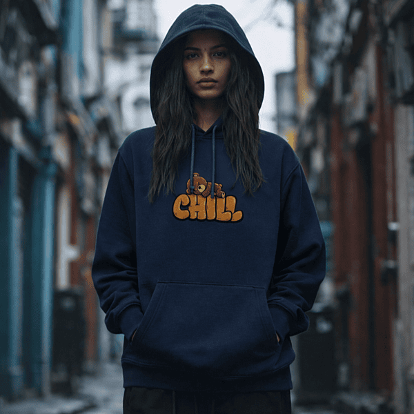 Unisex Navy Blue Chill Graphic Printed Hoodie