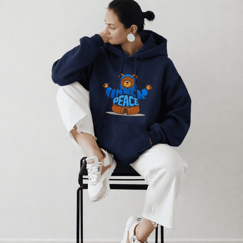 Unisex Sage Navy Blue Peace Graphic Printed Hoodie