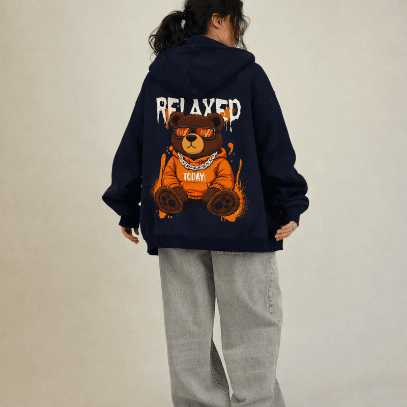 Unisex Navy Blue Relaxed Today Graphic Printed Hoodie