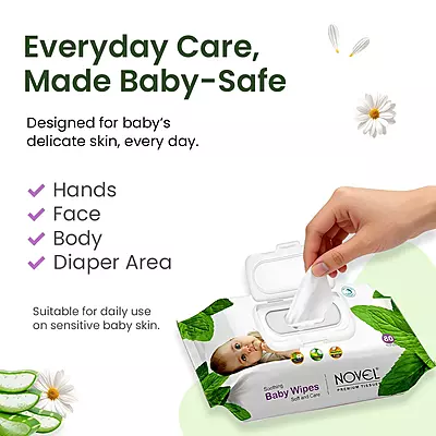 Babio Baby Wet Wipes Extra Soft Sensitive Alcohol Free 80 Sheets Pack of 2 with Lid