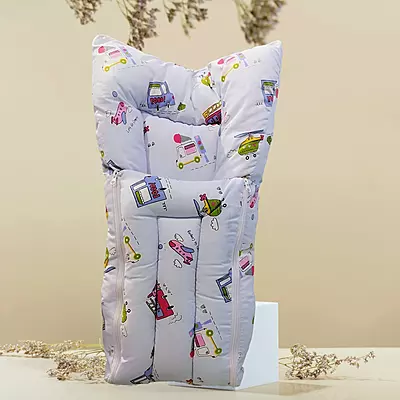 Kinder County Baby Carry Nest Bed | 3 in 1 Cotton Baby Carry Bed Vehicle Print