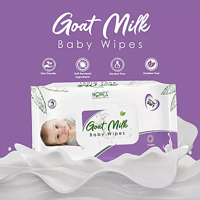 Babio Baby Goat Milk Wipes Deeply Moisturizing & Gentle 72 Sheets Pack of 2 with Lid
