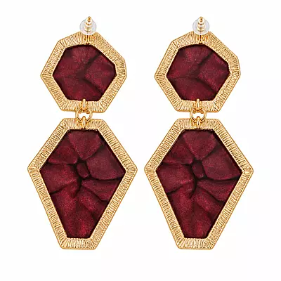 Vermielle Burgundy Geometric Resin Drop Earrings