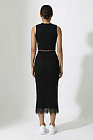 Lace Hem Ribbed Midi Skirt