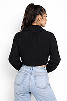 Cropped Zip-Neck Knit Sweater