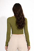 Cropped Ribbed V-Neck Knit Top