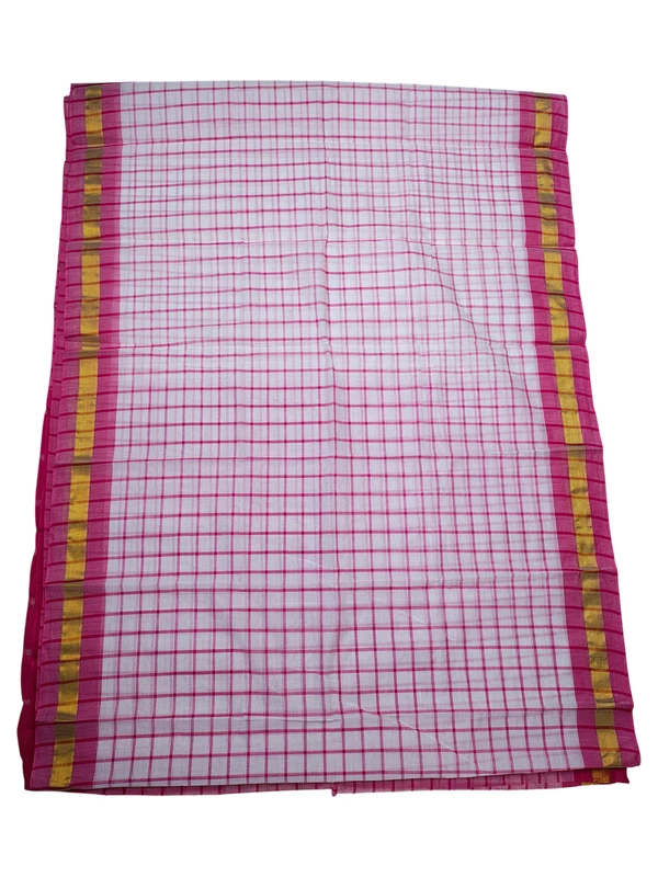 Pink & White Checks Mangalagiri Handloom Cotton Saree with Blouse Piece