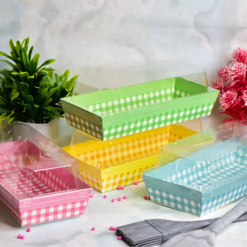 Bake and serve rectangle mould with lid for cakes, desserts, and packing