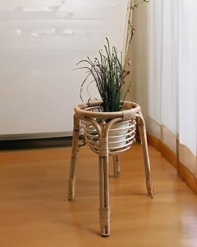 Tall Handmade Cane Plant Stand with Legs