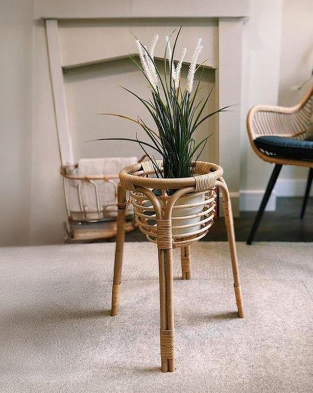 Tall Handmade Cane Plant Stand with Legs