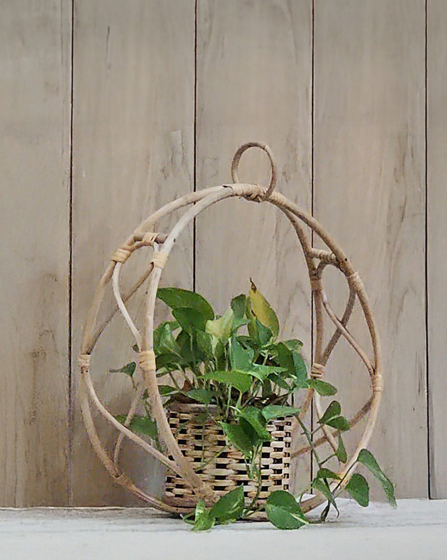 Handmade Cane Hanging Planter with Natural Design