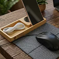 Bamboo wireless charging pad with integrated foldable mouse mat
