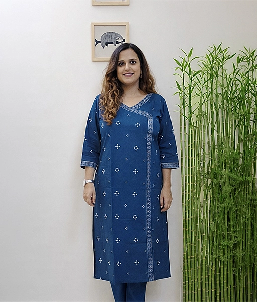 Bandh Pehlu Kurta Set - Blue