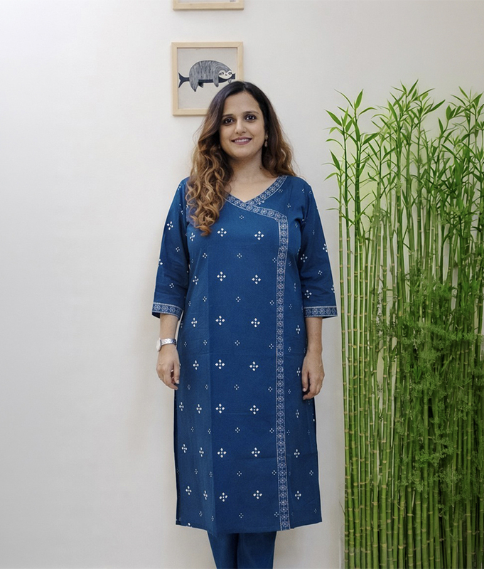 Bandh Pehlu Kurta Set - Blue