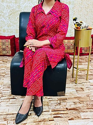 Bandhani Leheriya Co-Ord Set-Magenta