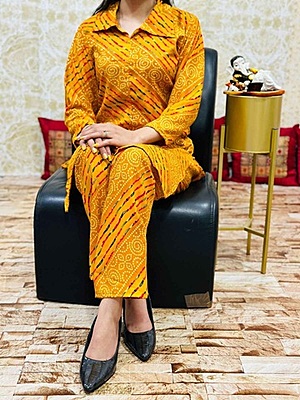 Bandhani Leheriya Co-Ord Set-Mustard