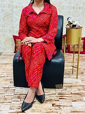 Bandhani Leheriya Co-Ord Set-Red