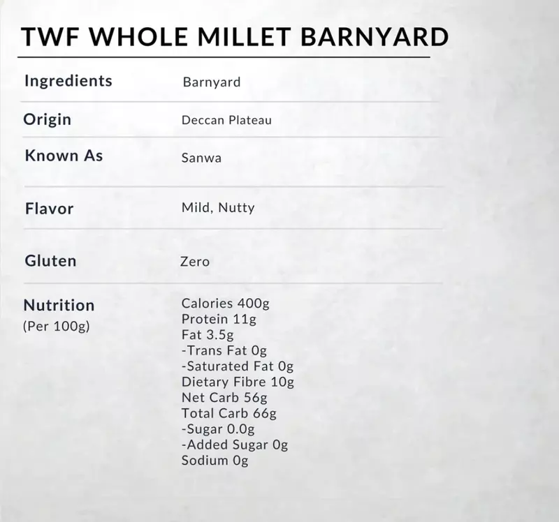Barnyard Whole Millet (Gluten Free) 1 Kg - TWF