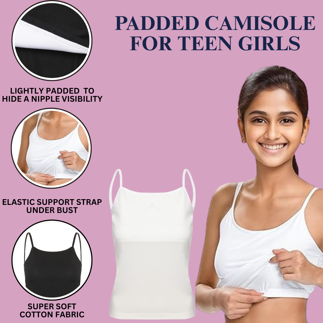 Padded Tank Top For Teens | Flat Padding Covers Nipple Buds | Perfect To Wear Under School Uniform Padded Tank Top For Teens | Flat Padding Covers Nipple Buds | Perfect To Wear Under School Uniform