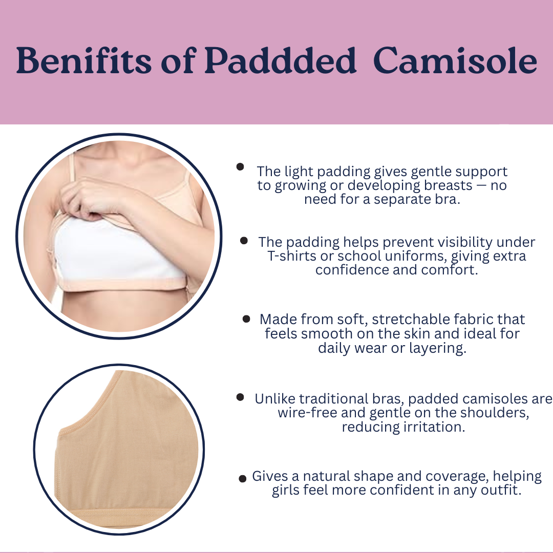 Padded Tank Top For Teens | Flat Padding Covers Nipple Buds | Perfect To Wear Under School Uniform black