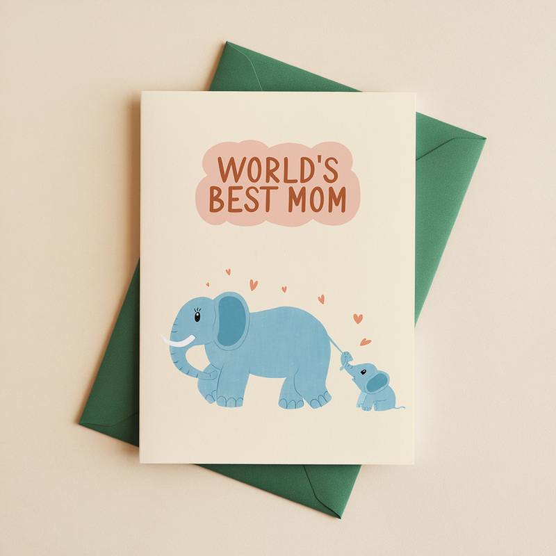 World's Best Mom Card I Cute Elephant Mother's Day Greeting Card