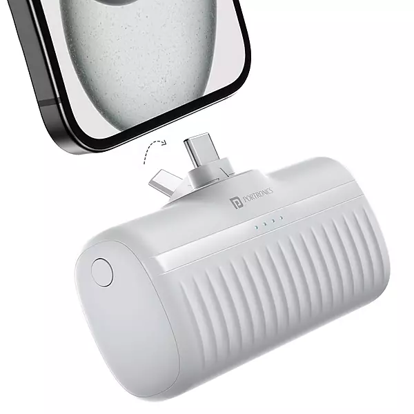 Portronics Power Pebble 5000mAh Powerbank – 20W PD Output | Foldable Pin | LED Indicator (White)