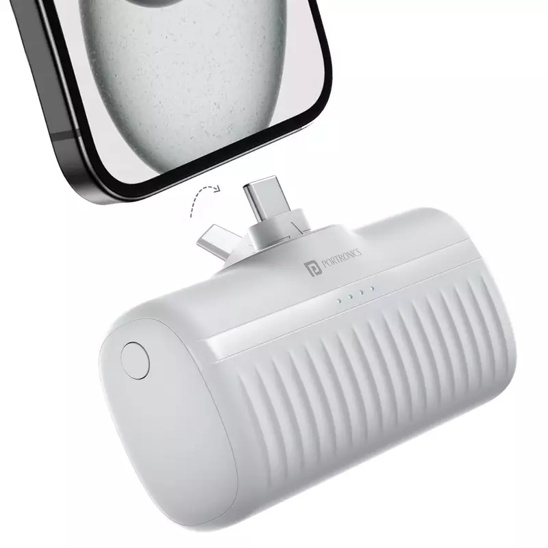 Portronics Power Pebble 5000mAh Powerbank – 20W PD Output | Foldable Pin | LED Indicator (White)