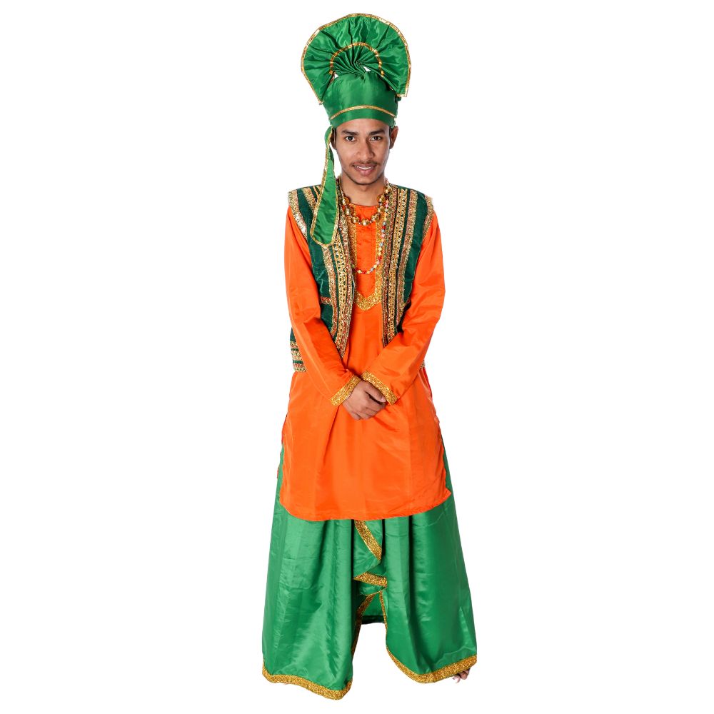 Bhangra Dance Costume For Boys Orange & Green Bhangra Dance Costume For Boys Orange & Green