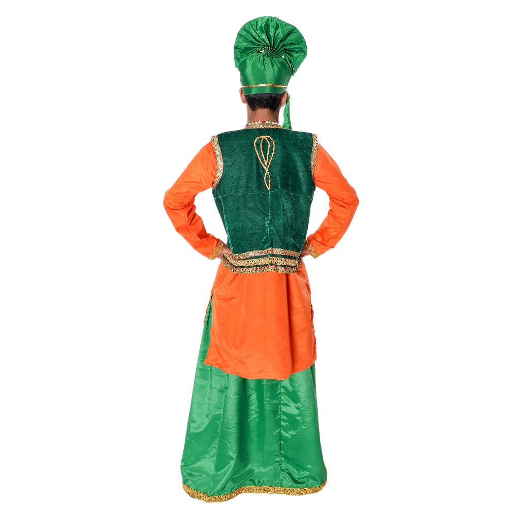 Bhangra Dance Costume For Boys Orange & Green Bhangra Dance Costume For Boys Orange & Green