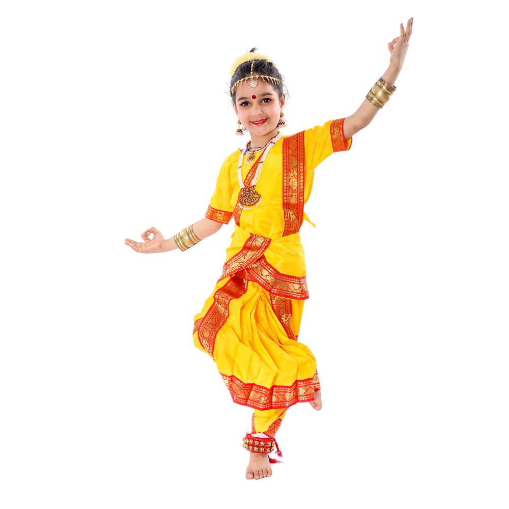 Bharatanatyam Dance Dress Costume in Yellow & Red