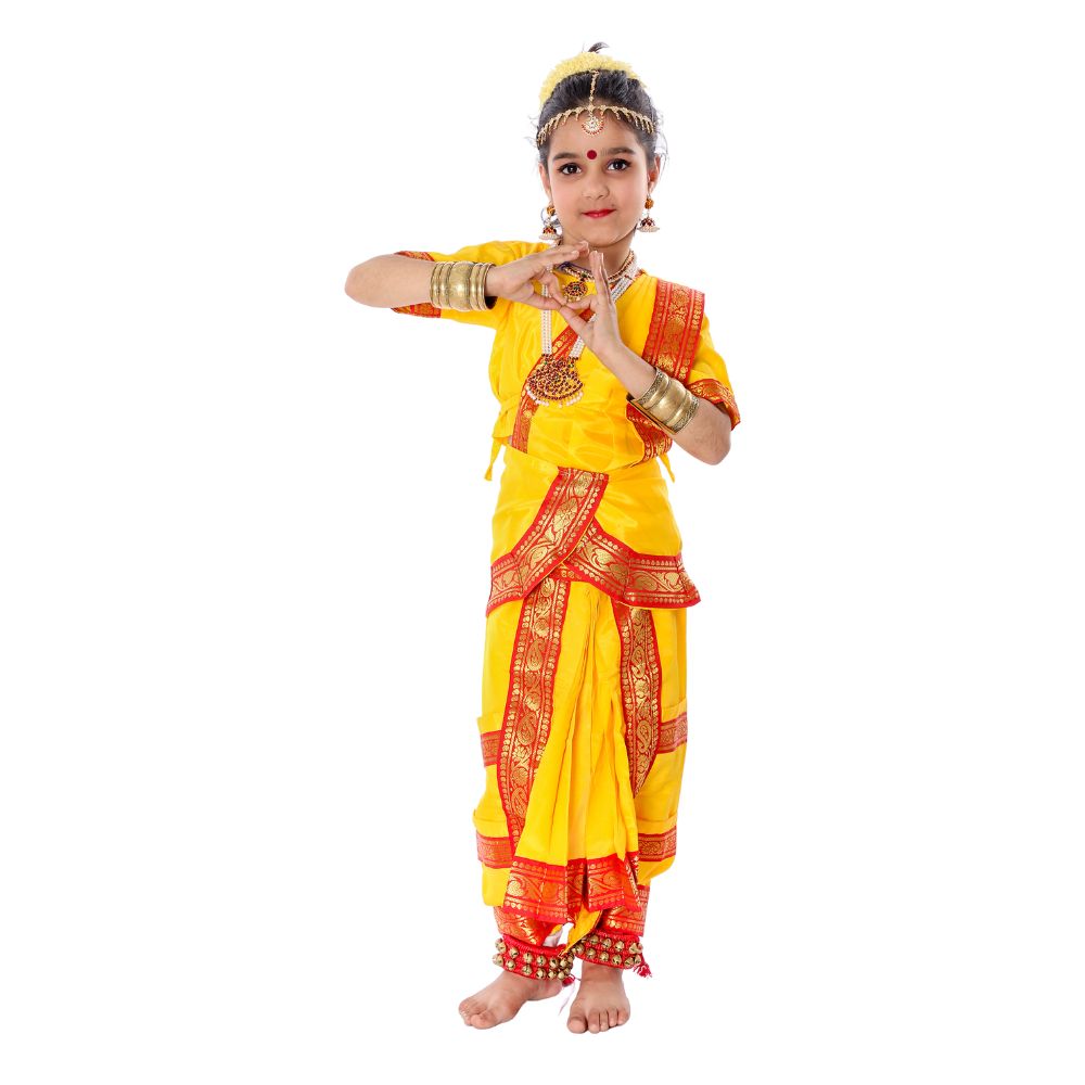 Bharatanatyam Dance Dress Costume in Yellow & Red Bharatanatyam Dance Dress Costume in Yellow & Red