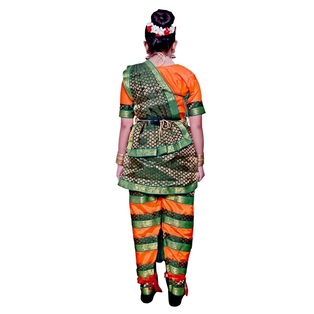 Bharatanatyam Dance Dress in Green & Orange Bharatanatyam Dance Dress in Green & Orange
