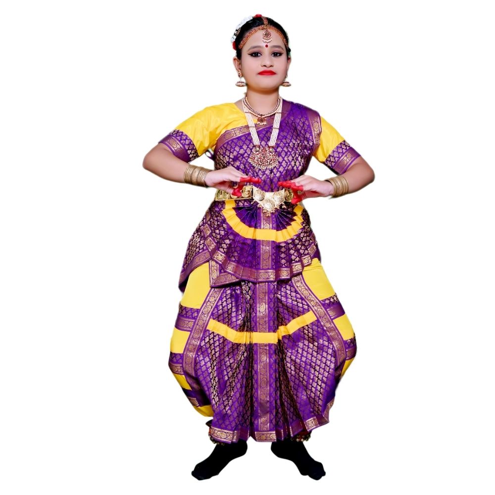 Bharatanatyam Dance Dress In Yellow & Purple