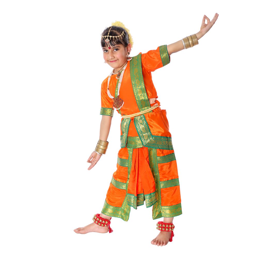 Bharatanatyam Dance Costume in Orange Bharatanatyam Dance Costume in Orange