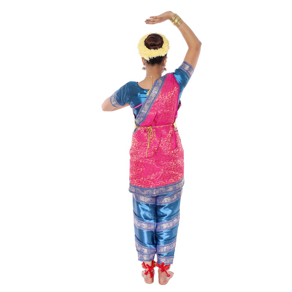 Bharatnatyam Dance Dress in Magenta & Blue