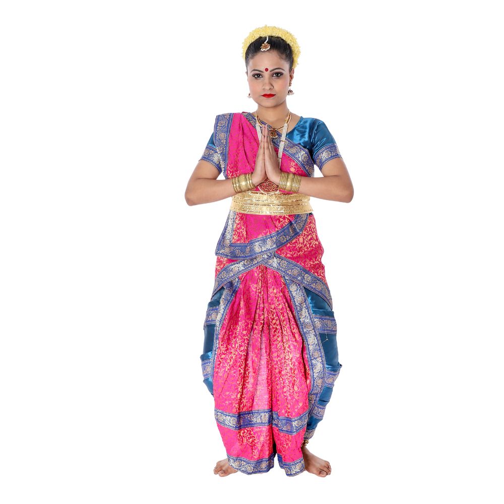 Bharatnatyam Dance Dress in Magenta & Blue